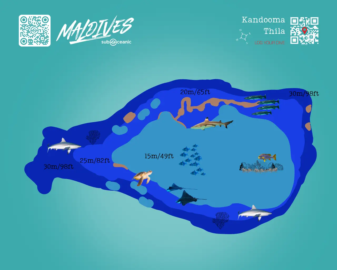 Kandooma Thila Dive Site Map - A Maldives Legend and ultimate TOP 10 Dive Site located within Maldives Central Atoll in South Male Atoll