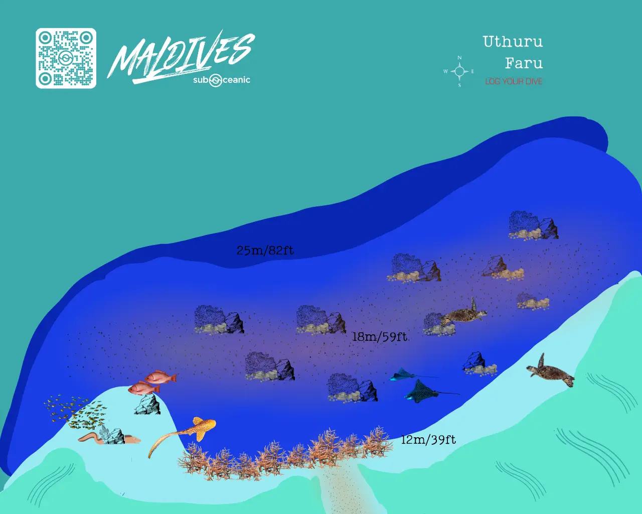 Uthuru Faru DIve Site Map - A dive site located in North Male Atoll next to Hilton Maldives Amingiri Resort & Spa