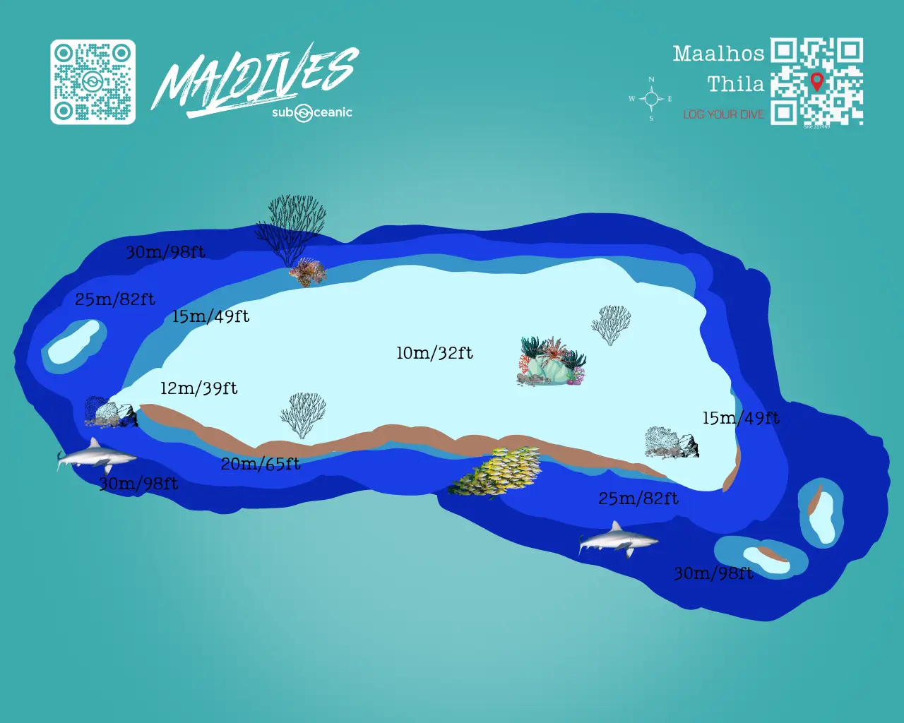 Maalhos Thila Dive Site Map - A great Dive Site full of Soft Corals located in North Ari Atoll (Central Atolls of Maldives)