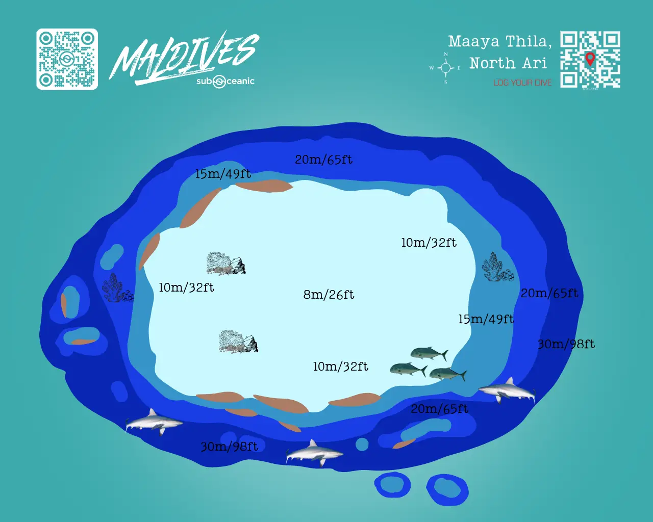Maaya Thila Dive Site Map, the Queen of North Ari Atoll and one of Maldives most famous Dive Sites