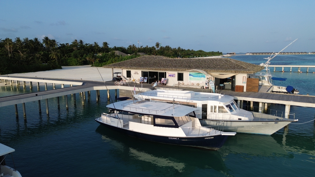 Drone Shot of Sub Oceanic's Dive & Marine Center at Le Meridien Maldives Resort & Spa