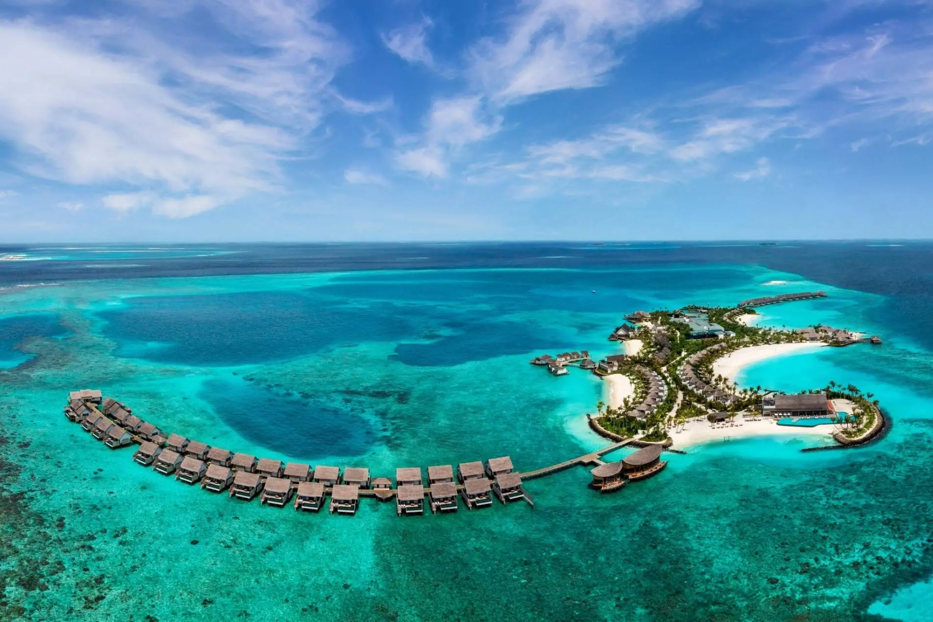 A Aerial shot of Hilton Maldives Amingiri Resort & Spa. Drone shots are meanwhile part of Maldives Lifestyl